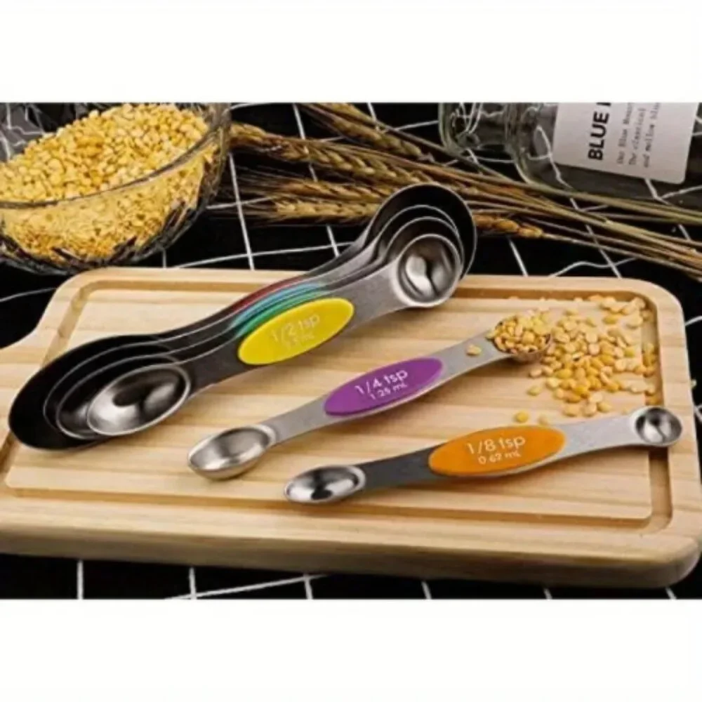 Magnetic Measuring Spoons Set of 6 Stainless Steel Dual Sided Stackable Teaspoon